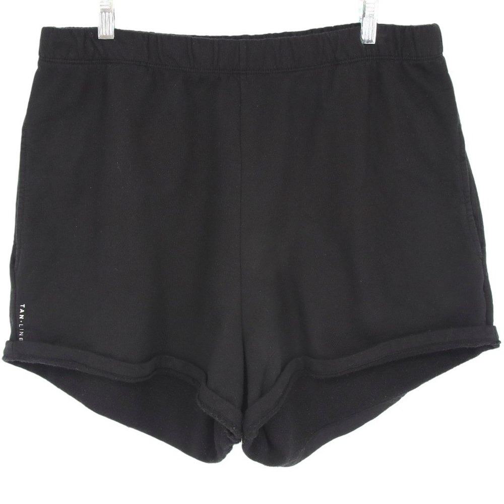 Tan + Lines by Sivan Ayla Womens Black Fleece Sweat Shorts XL High Rise Relaxed